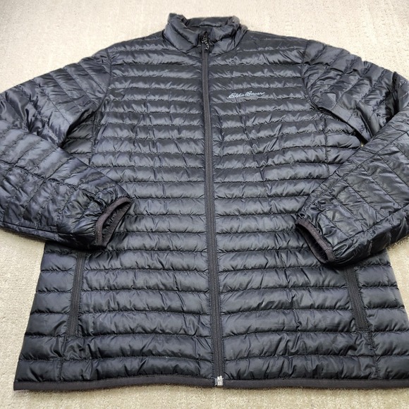 Eddie Bauer Microlight Down Puffer Jacket Men Medium EB650 Black Goose Bubble - Picture 1 of 11